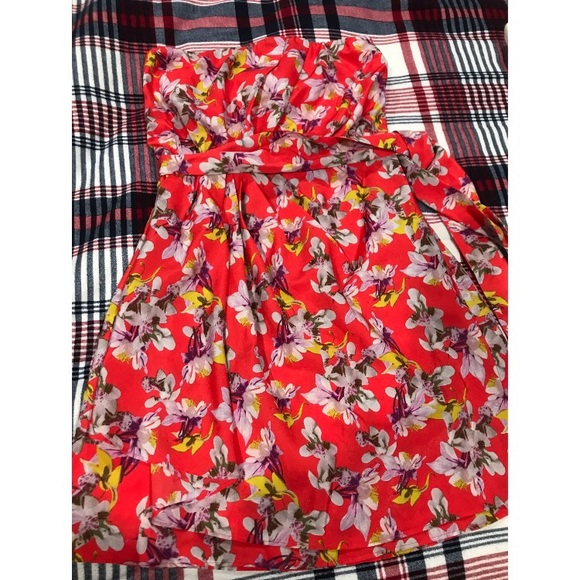 Express strapless Coral floral dress Sz 4 - Picture 3 of 4